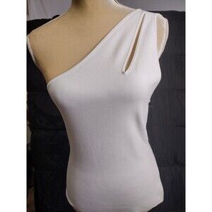 Ramy Brook Knitted Ribbed One  Shoulder  Top Viscose Blend Ivory Crop top size M